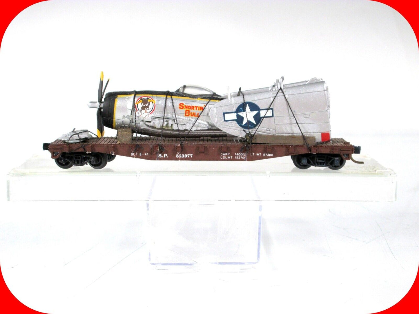 N Scale United States WWII Fighter Plane on Flat Car - Con-Cor, MTL Couplers