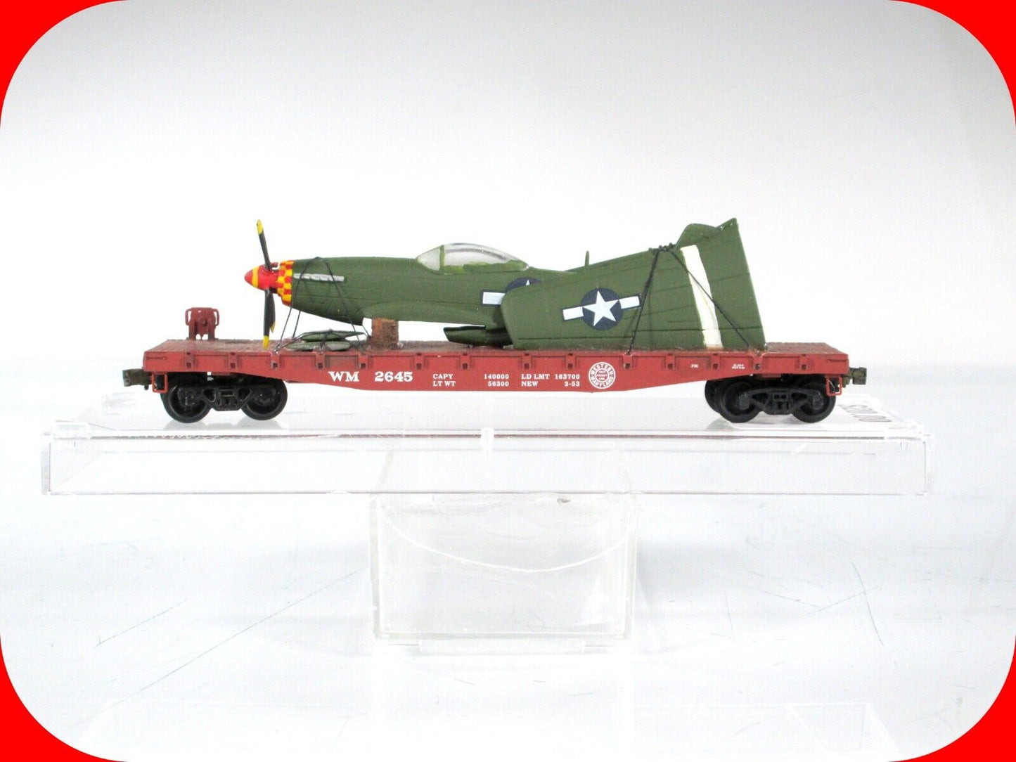 N Scale United States WWII Fighter Plane on Flat Car -Micro Trains, Knuckle Cplr
