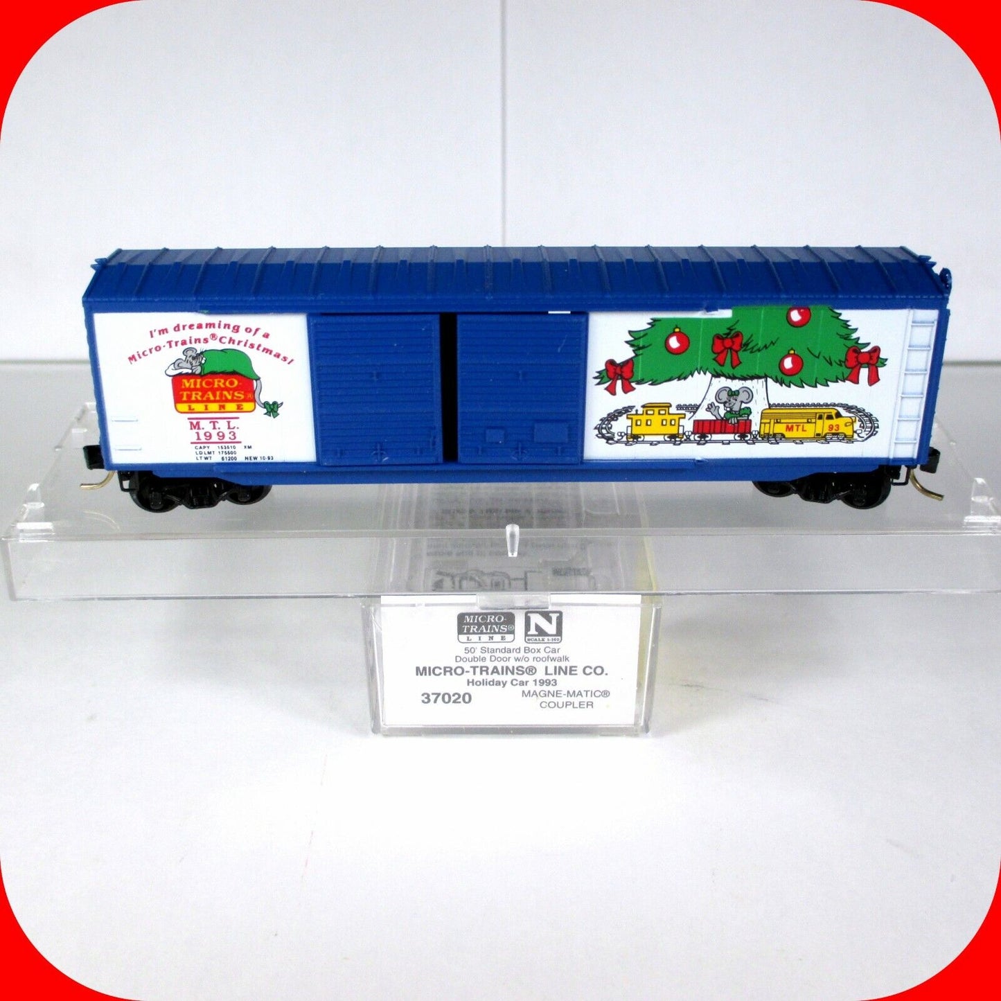N Scale ***MERRY CHRISTMAS 1993** 50' Double Door Box Car --- Micro Trains 37020