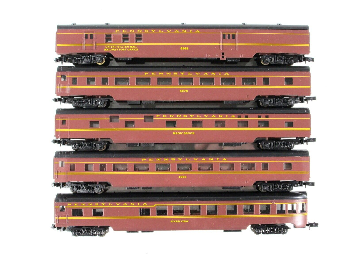 N Scale *PENNSYLVANIA* Tuscan Red Lightweight Passenger 5-Car Set - Con-Cor 4001