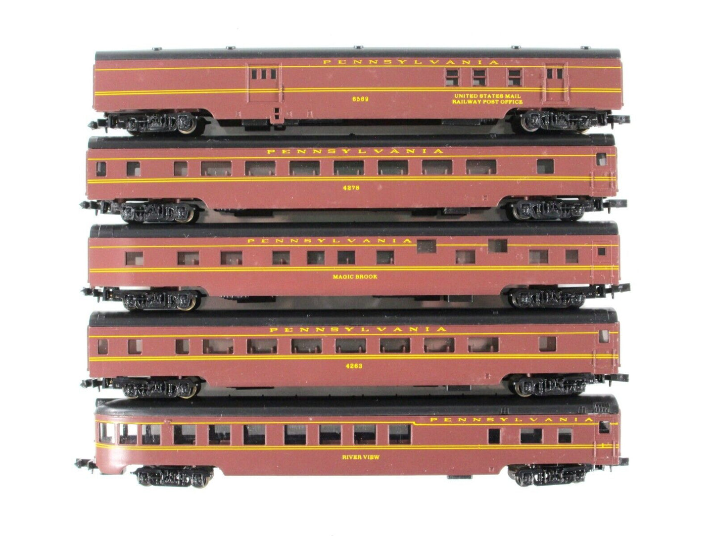 N Scale *PENNSYLVANIA* Tuscan Red Lightweight Passenger 5-Car Set - Con-Cor 4001
