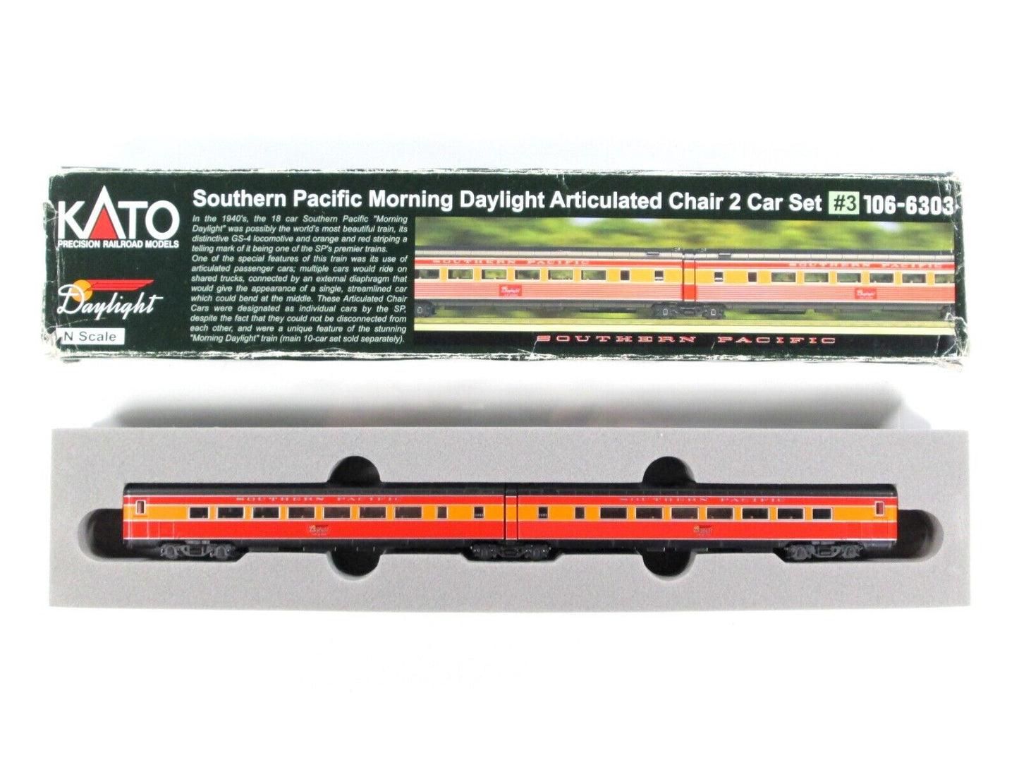 N Scale SOUTHERN PAC. MORNING DAYLIGHT Articulated Car #2479,2480, Kato 106-6303
