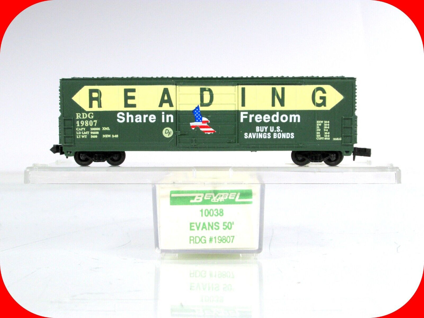 N Scale **READING**  **SHARE In FREEDOM** 50' Box Car, RDG 19807 - Bev-Bel 10038