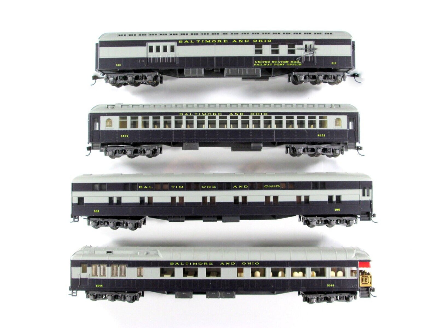 HO Scale *Baltimore Ohio* Royal Blue Passenger Set B -Rivarossi 6909, Knuckle Cp