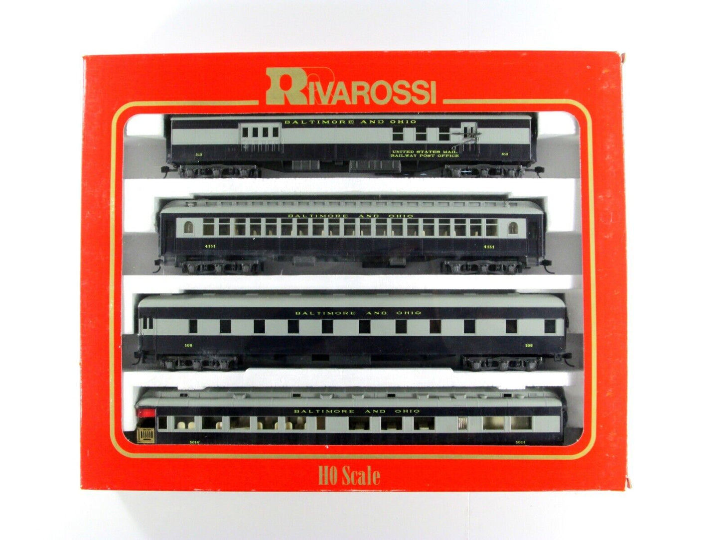 HO Scale *Baltimore Ohio* Royal Blue Passenger Set B -Rivarossi 6909, Knuckle Cp