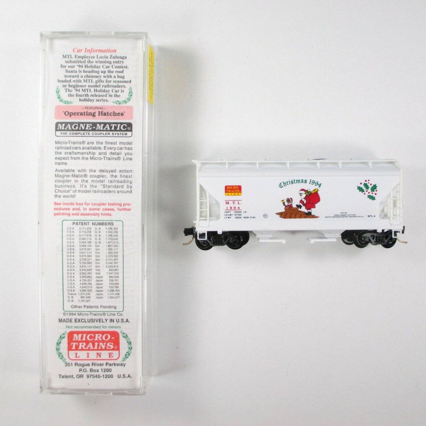 N Scale ***CHRISTMAS HOLIDAY SANTA*** Covered Hopper 1994 --- Micro Trains 92060