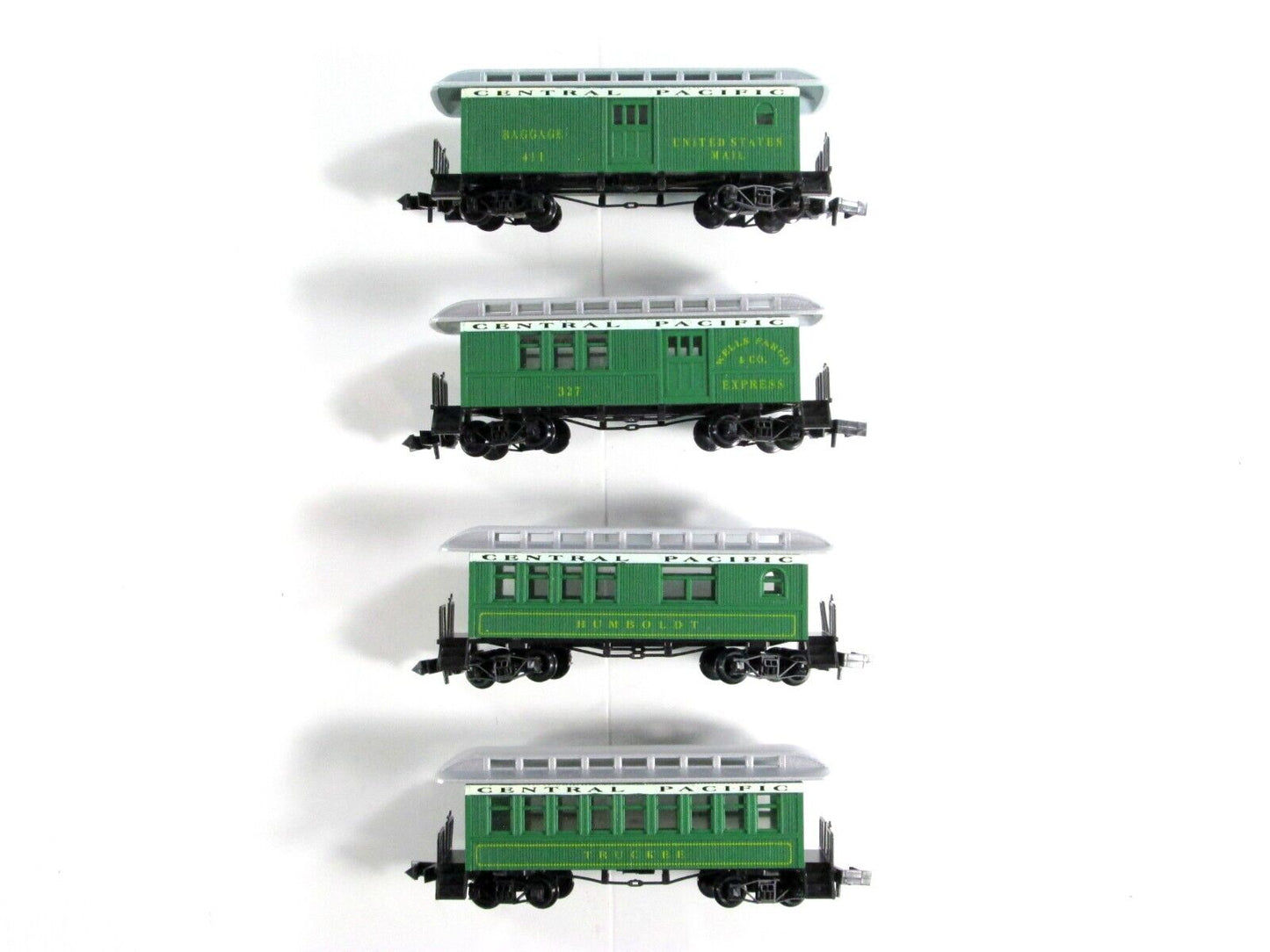 N Scale CPRR Central Pacific OVERTON Old time Passenger 4-Car Set -by Roundhouse