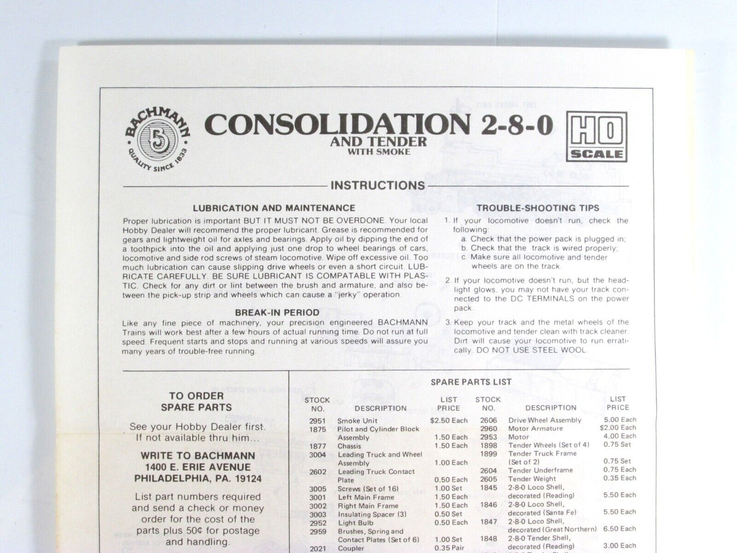 HO Scale **READING** 2-8-0 Consolidation Locomotive w/ *Smoke*  - Bachmann 53010