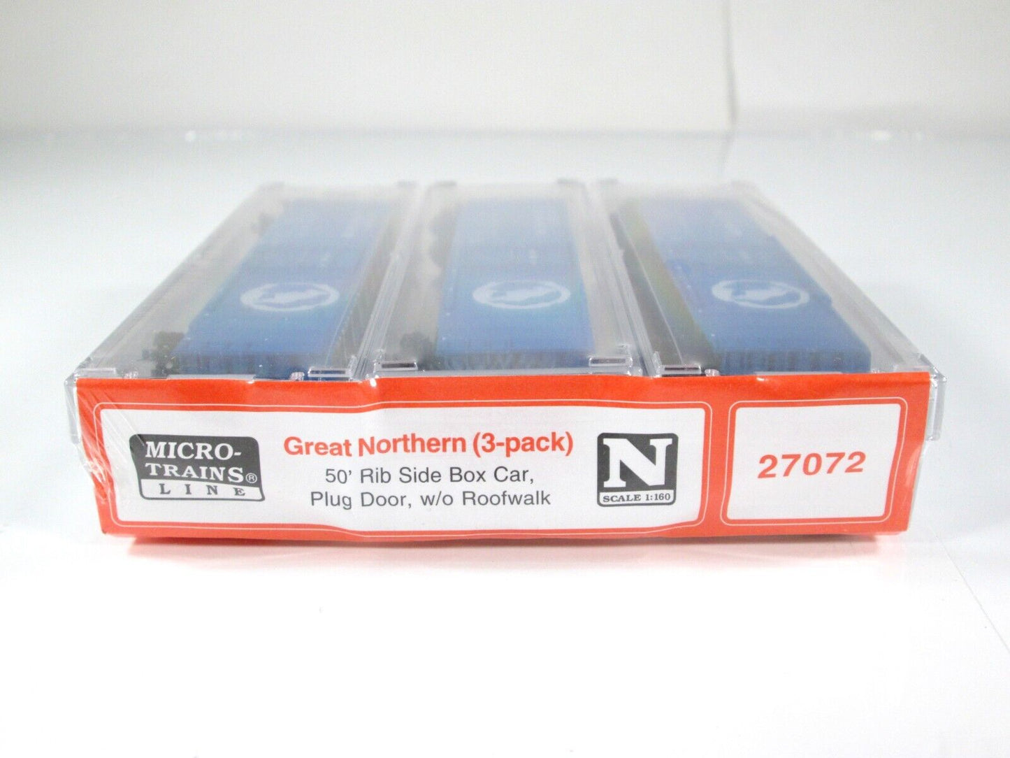 N Scale ***GREAT NORTHERN*** BLUE 50' Box Car 3-Pack Set ---- Micro Trains 27072