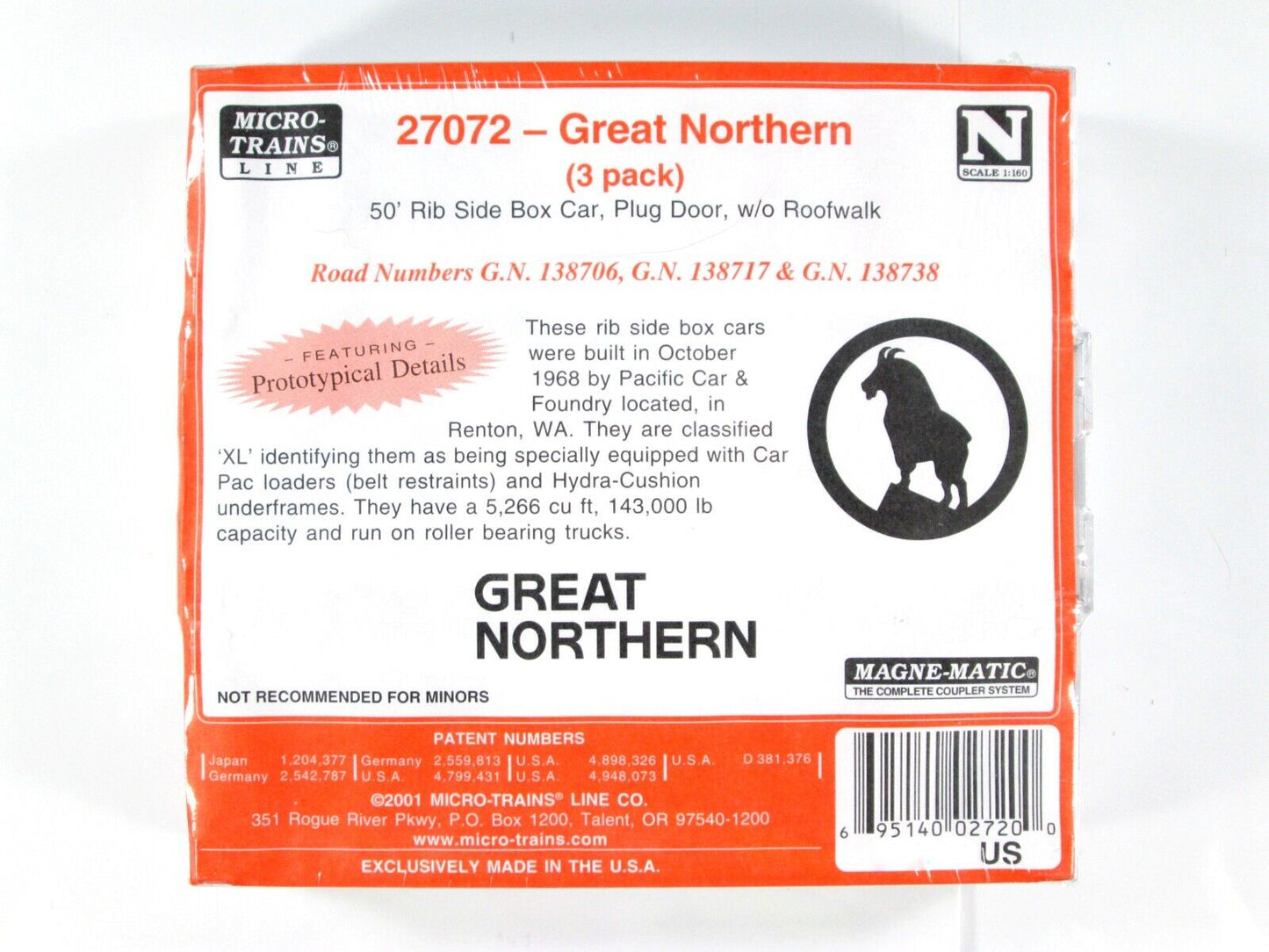 N Scale ***GREAT NORTHERN*** BLUE 50' Box Car 3-Pack Set ---- Micro Trains 27072