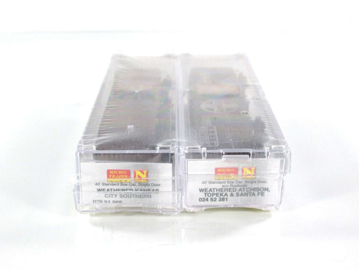 N Scale **KCS & ATSF** Weathered 40' Box Car 2-Pack -- Micro Trains 02044966