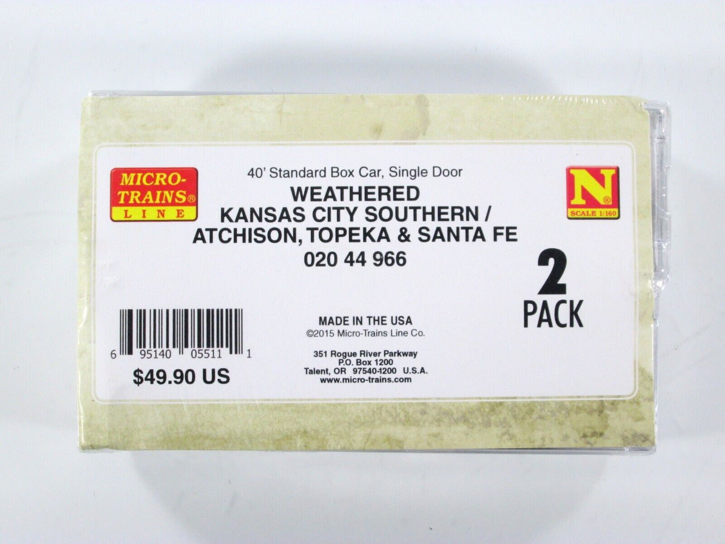 N Scale **KCS & ATSF** Weathered 40' Box Car 2-Pack -- Micro Trains 02044966