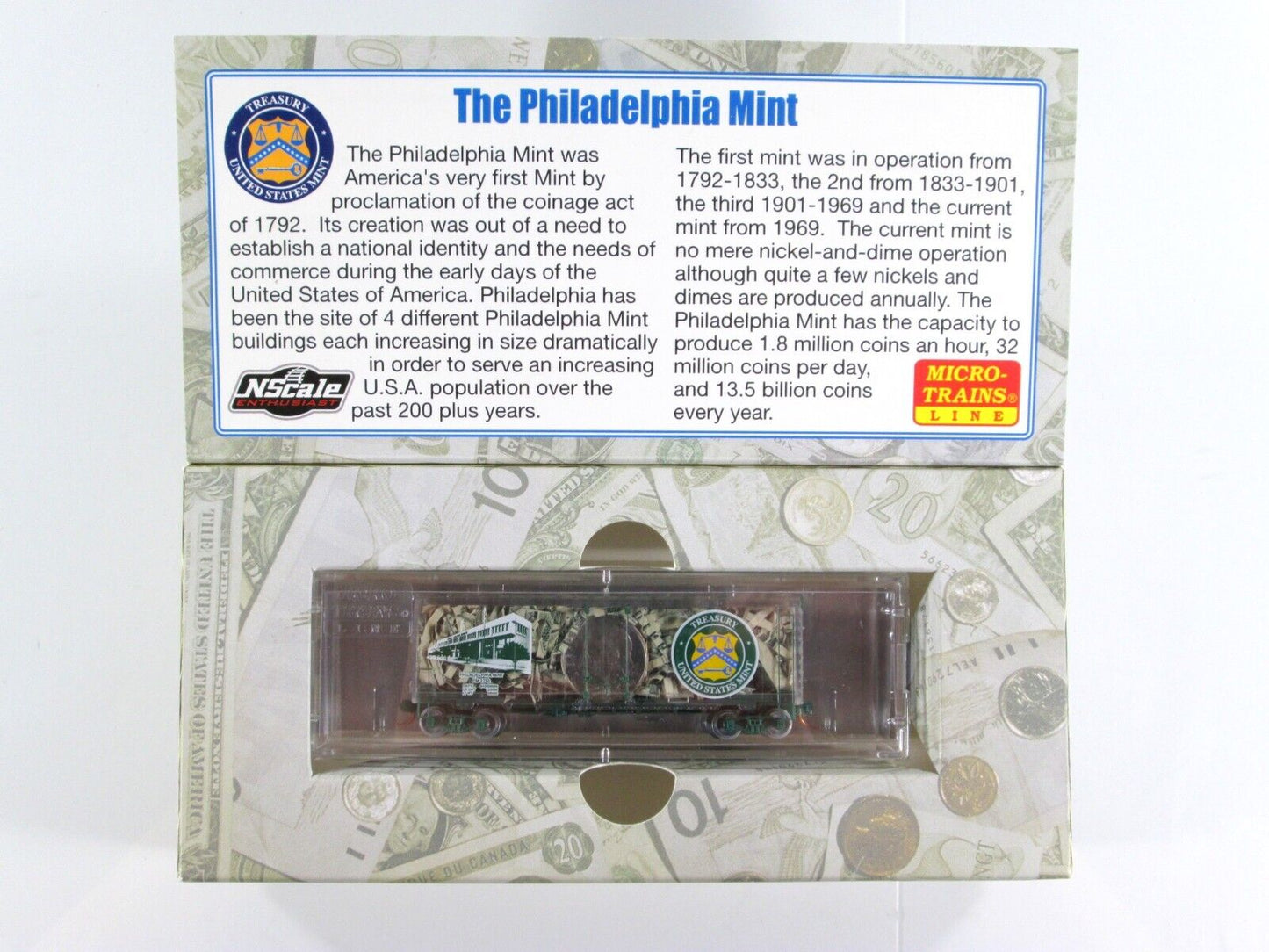 N Scale PHILADELPHIA MINT Transparent Box Car --- Micro Trains / NSE Special Run