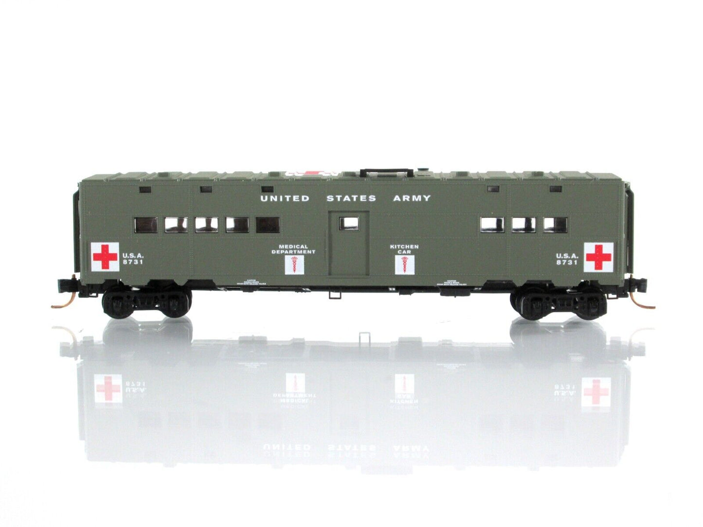 N Scale WWII US Army Troop Kitchen HOSPITAL Car, USA #8731 - Micro Trains 118050