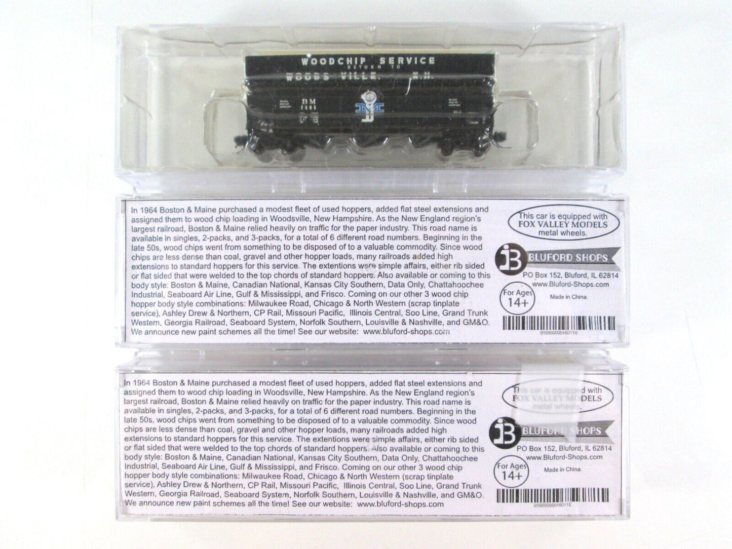 N Scale **BOSTON & MAINE** Woodchip Hopper 3-Pack #7505,7511,7517 -Bluford 16013