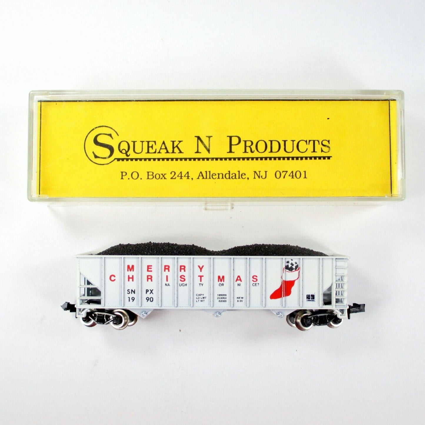 N Scale MERRY CHRISTMAS 3-Bay Coal Hopper - SNPX 1990 - Atlas / Squeak N **RARE*