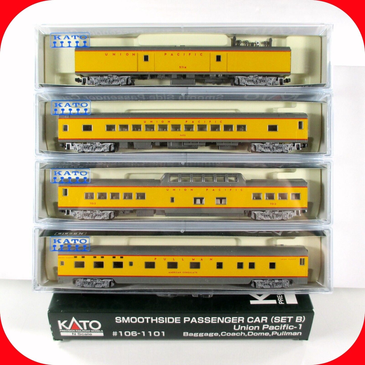 N Scale **UNION PACIFIC** Smoothside Passenger Car 4-Pack Set B -- Kato 106-1101