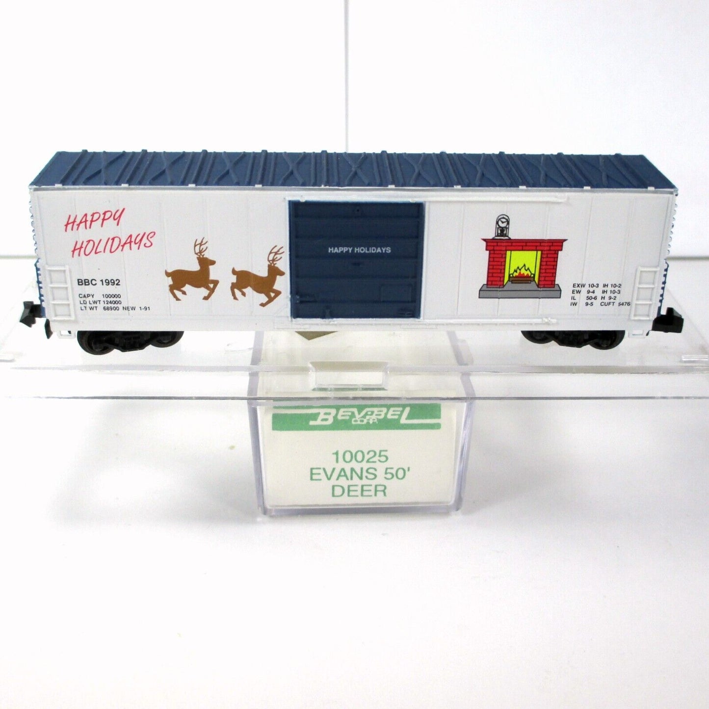 N Scale **HAPPY HOLIDAYS REINDEER** CHRISTMAS Box Car - BBC 1992 - Bev-Bel 10025