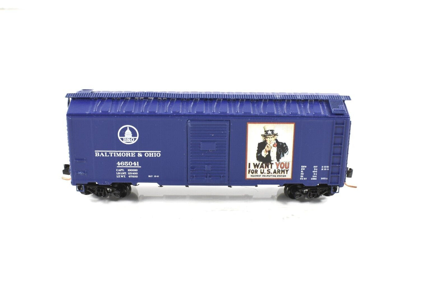 N Scale *UNCLE SAM - I WANT YOU for US ARMY* Box Car, B&O 465041 - DELUXE 240171