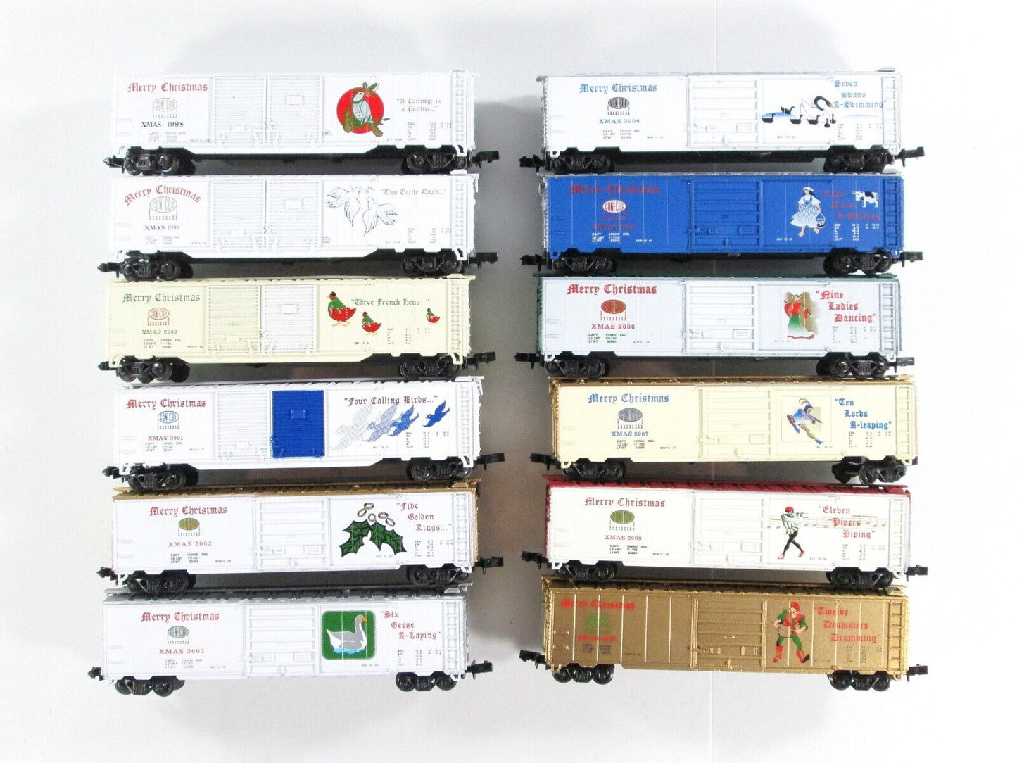N Scale 12 DAYS OF CHRISTMAS 50' Box Car Complete Set -- Con-Cor ****VERY RARE**
