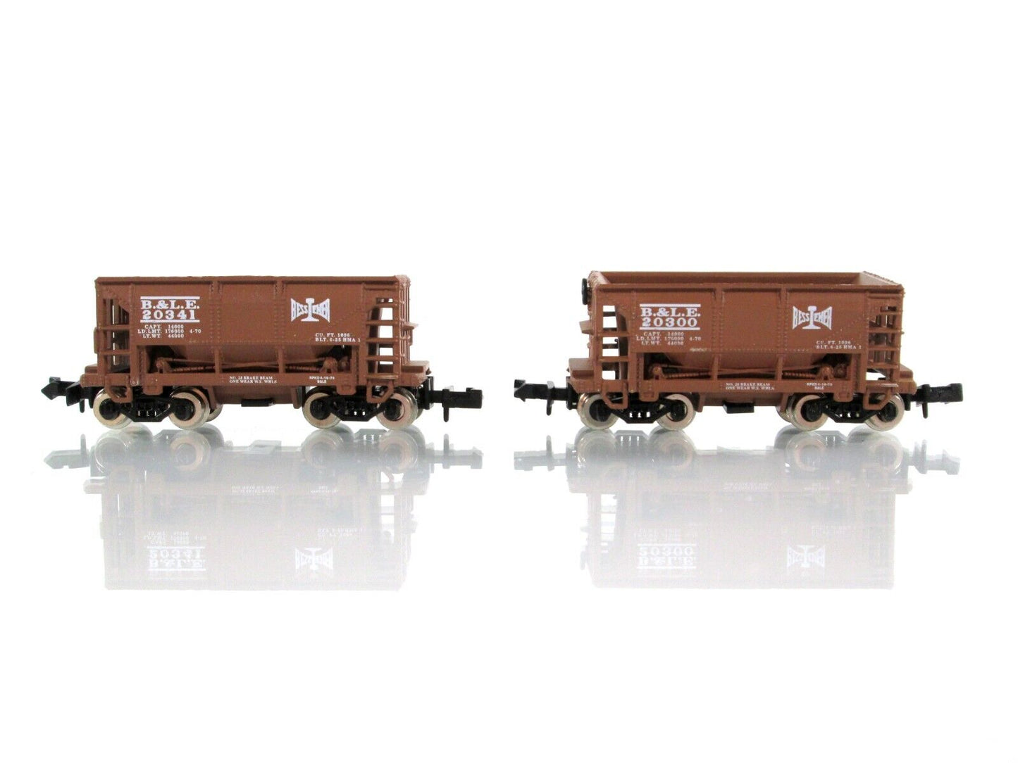 N Scale ***BESSEMER & LAKE ERIE*** Ore Car 2-Pack #20300, 20341 -- Minitrix 2869