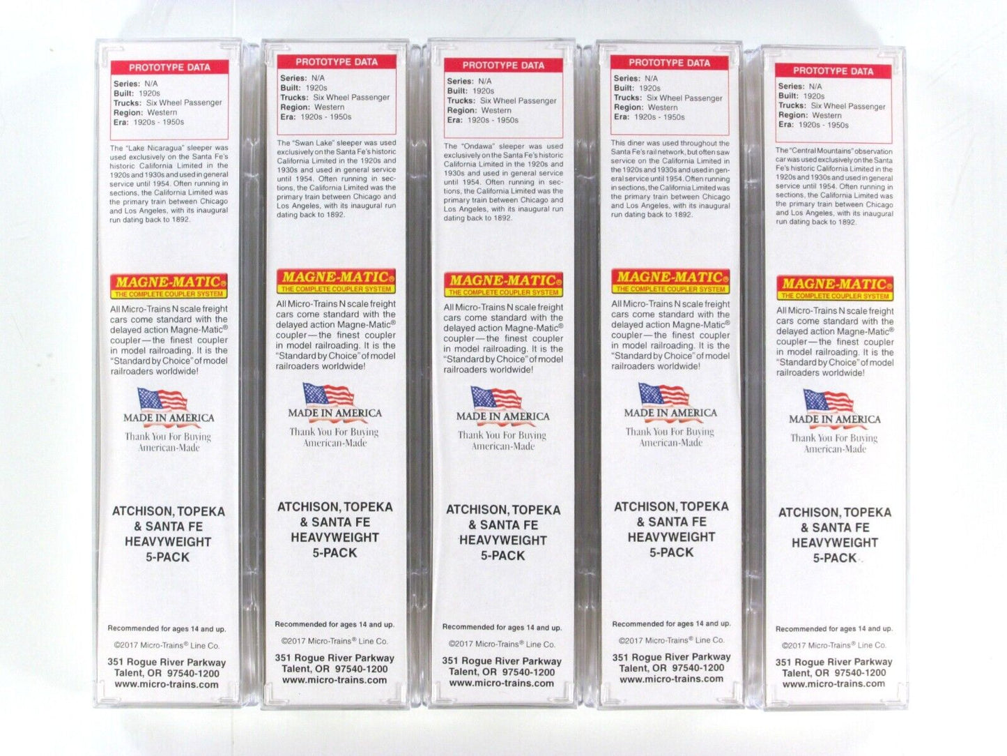 N Scale ***SANTA FE*** Heavyweight Passenger 5-Pack Set -- Micro Trains 99301590