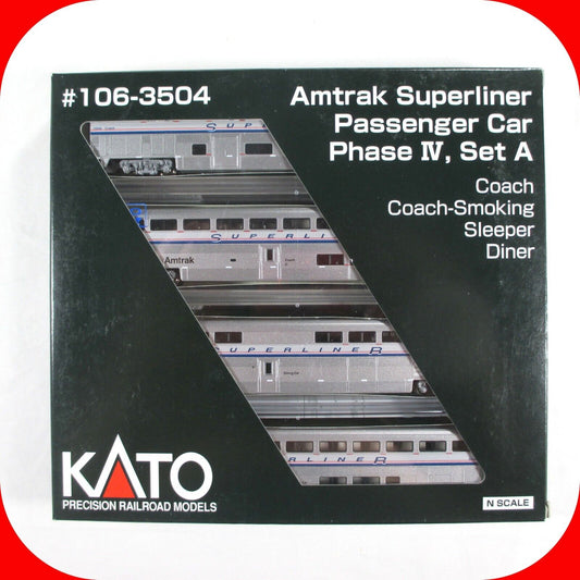 N Scale AMTRAK Phase IV *Superliner* Passenger Car 4-Pack Set A -- Kato 106-3504