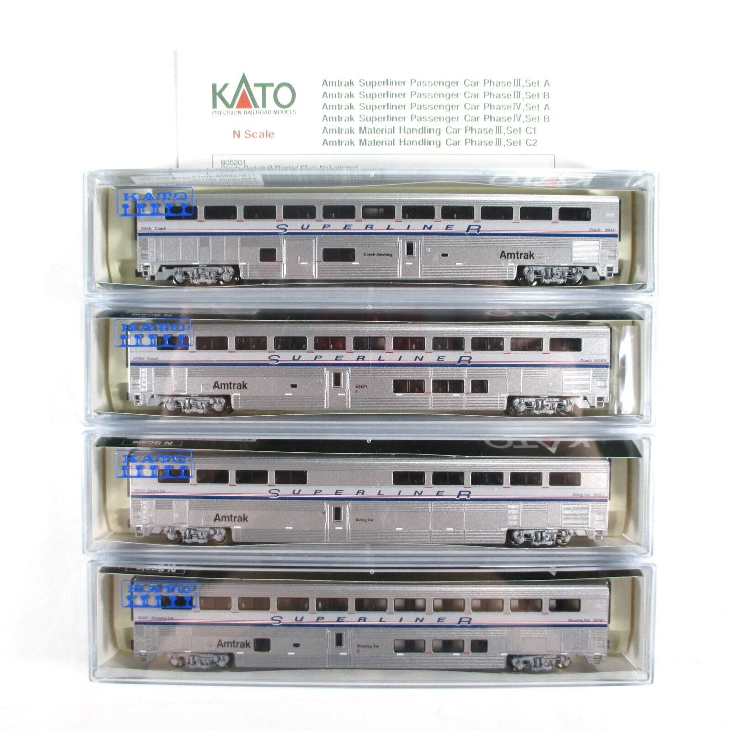 N Scale AMTRAK Phase IV *Superliner* Passenger Car 4-Pack Set A -- Kato 106-3504