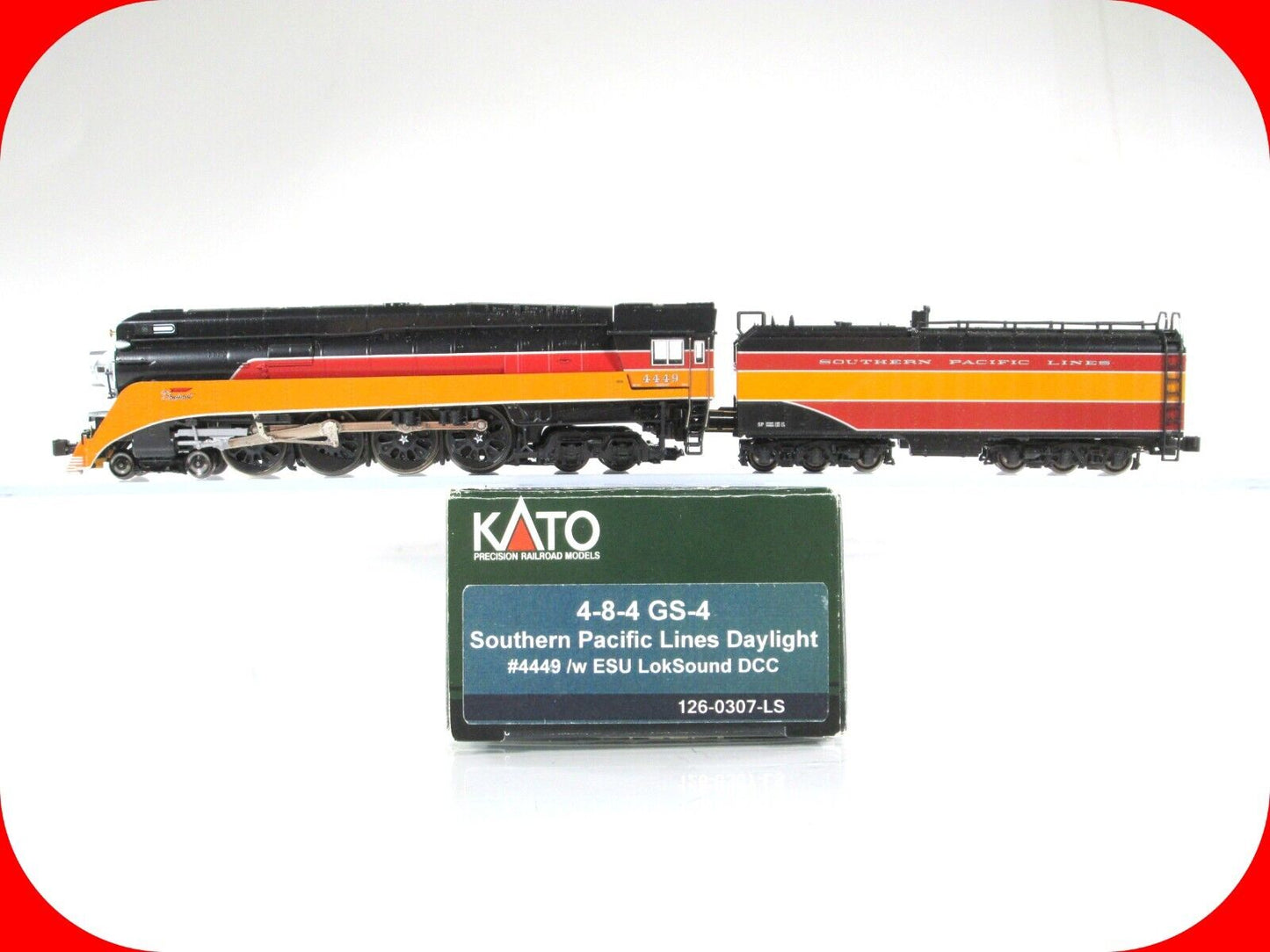 N Scale SP DAYLIGHT 4-8-4 GS-4 Locomotive 4449 - Kato 126-0301-LS, *DCC LokSound