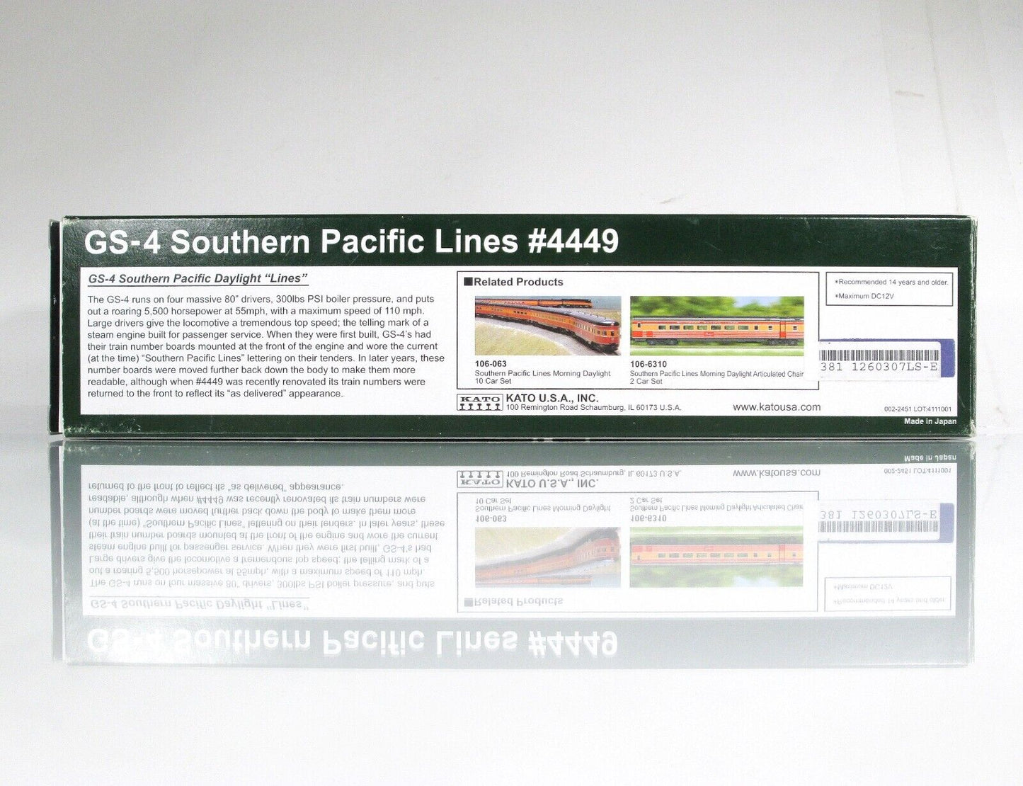 N Scale SP DAYLIGHT 4-8-4 GS-4 Locomotive 4449 - Kato 126-0301-LS, *DCC LokSound