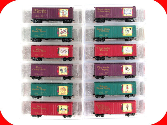 N Scale ***12 Days Of Christmas*** 40' Box Car COMPLETE Set ------- Micro Trains