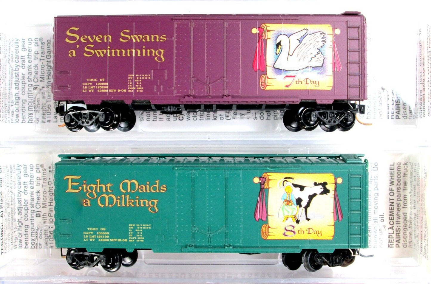 N Scale ***12 Days Of Christmas*** 40' Box Car COMPLETE Set ------- Micro Trains