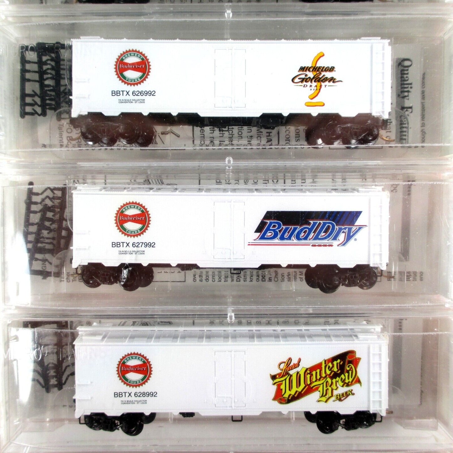 N Scale ANHEUSER BUSCH / BUDWEISER BEER 40' Ice Reefer 6-Pack Set - Micro Trains