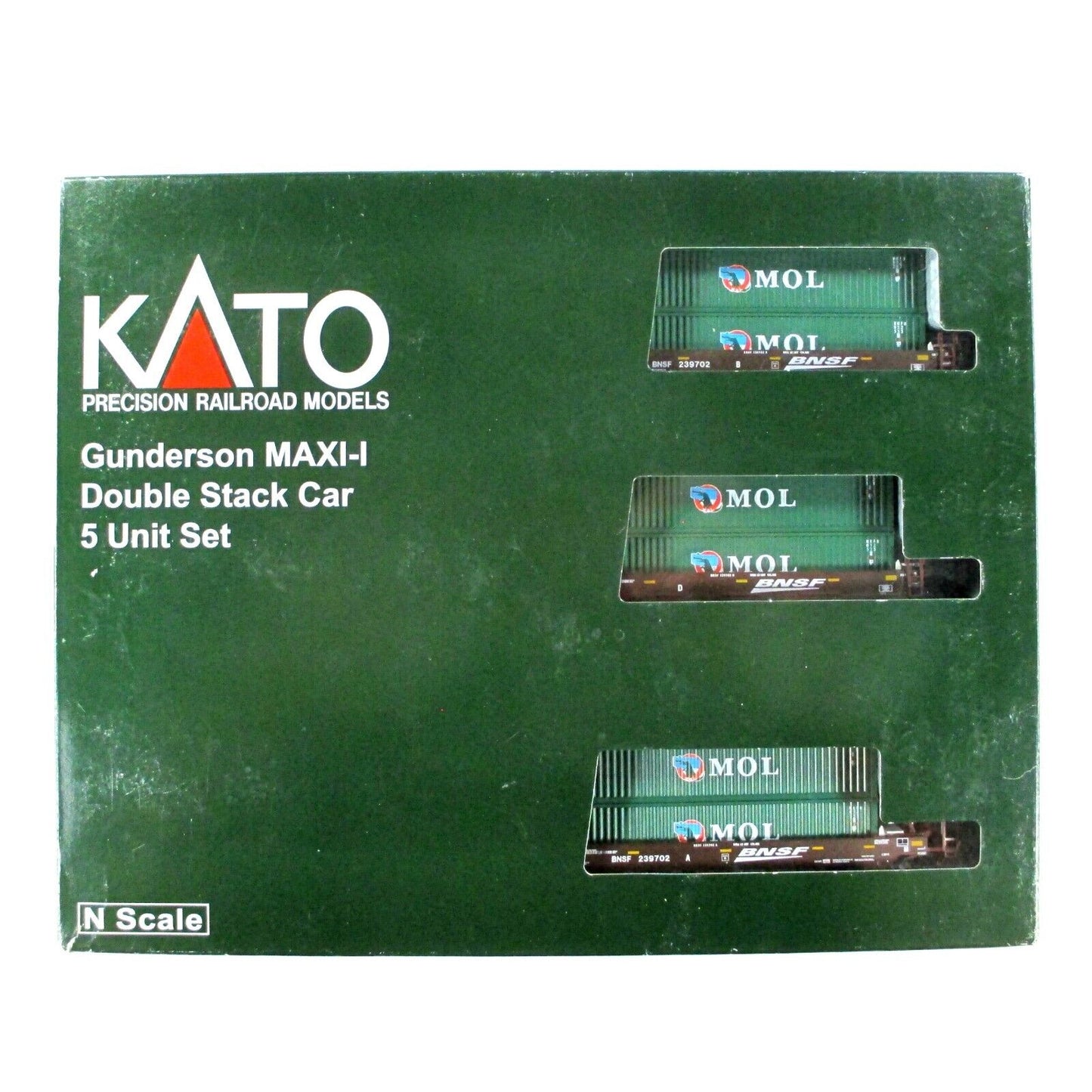 N Scale BNSF *Swoosh* 239702 / MOL Gunderson MAXI-I Well Stack Car Kato 106-6154