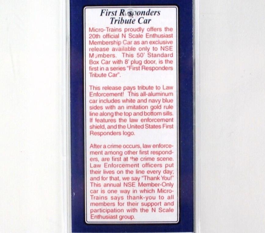 N Scale **FIRST RESPONDERS LAW ENFORCEMENT** Box Car Micro Trains - NSE