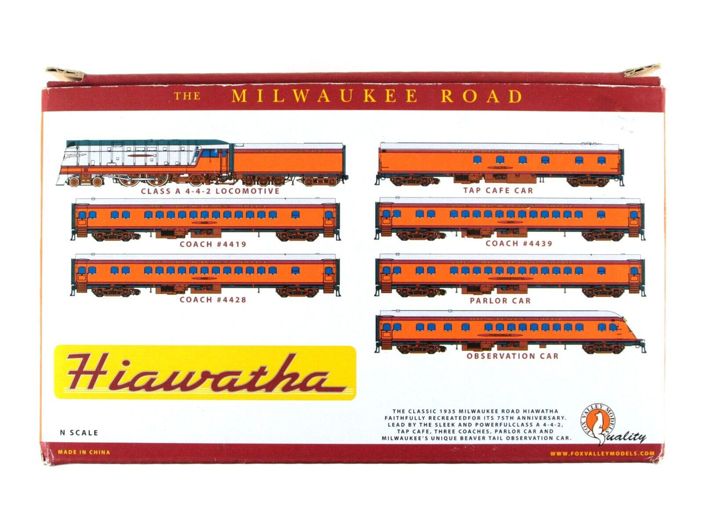 N Scale MILWAUKEE ROAD 1935 HIAWATHA Passenger Car 6-Pack Set, FOX VALLEY 40001