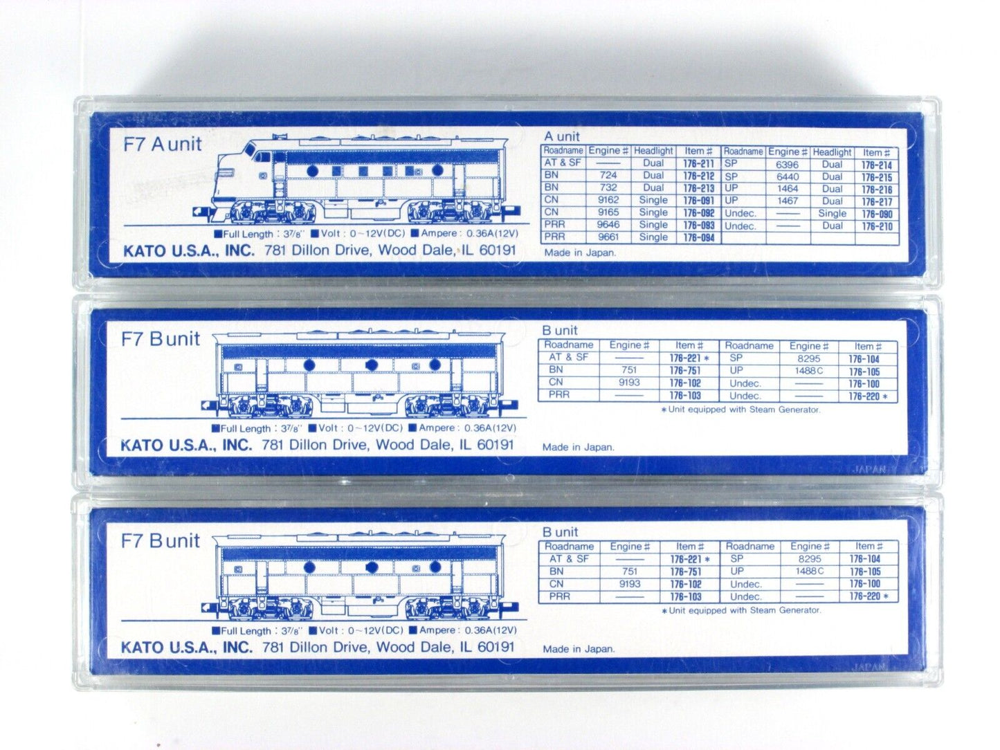 N Scale ***SANTA FE*** EMD F7 Warbonnet ABB Locomotive Set --- Kato 176-211, 221