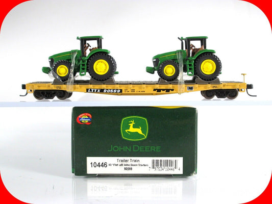N Scale *JOHN DEERE* Tractors, TRAILER TRAIN Flat Car, TTX 90599 - Athearn 10446