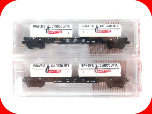 N Scale ***BAKER'S CHOCOLATE*** Dairy Express Flat Car Set - Micro Trains **RARE