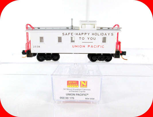N Scale Union Pacific *SAFE-HAPPY HOLIDAYS* Caboose #2558 -Micro Trains 05000170