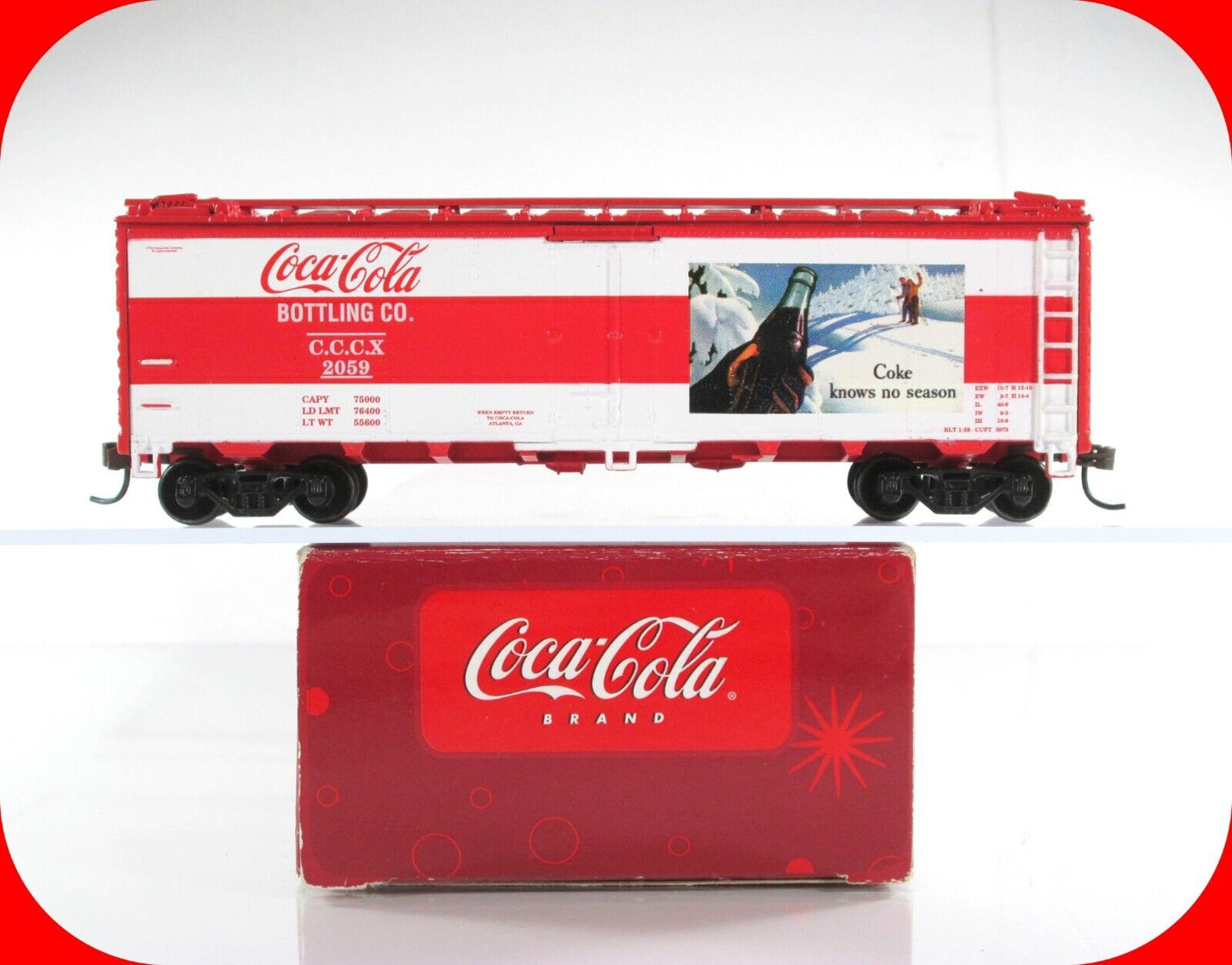 HO Scale COCA-COLA Bottling, 40' Steel Reefer Box Car - CCCX 2059 - Athearn 8330
