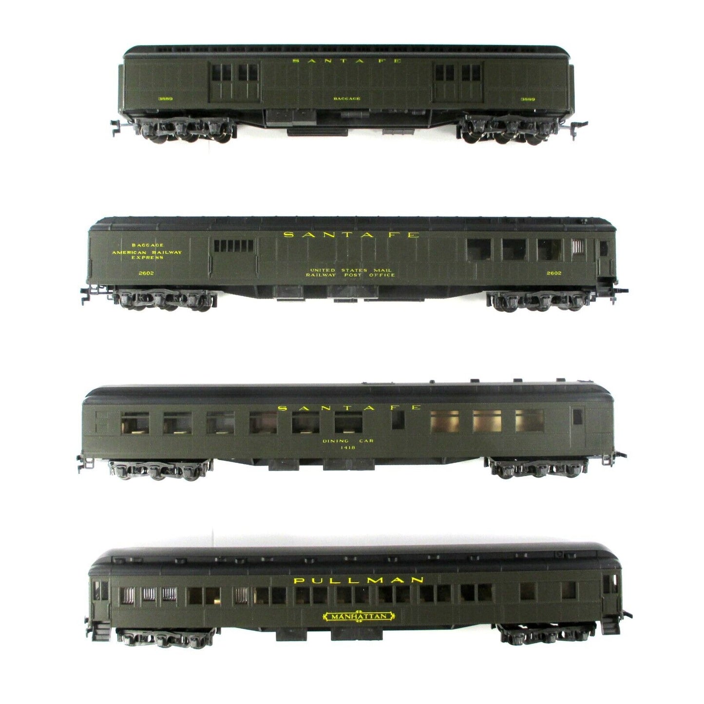 HO Scale ***SANTA FE*** 1920s Passenger & Interiors 4-Car Set A - Rivarossi 6914