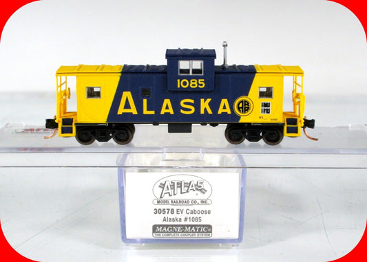 N Scale **ALASKA** EV Cupola Caboose, ARR #1085 - Atlas 30578, MTL Cplrs ***RARE