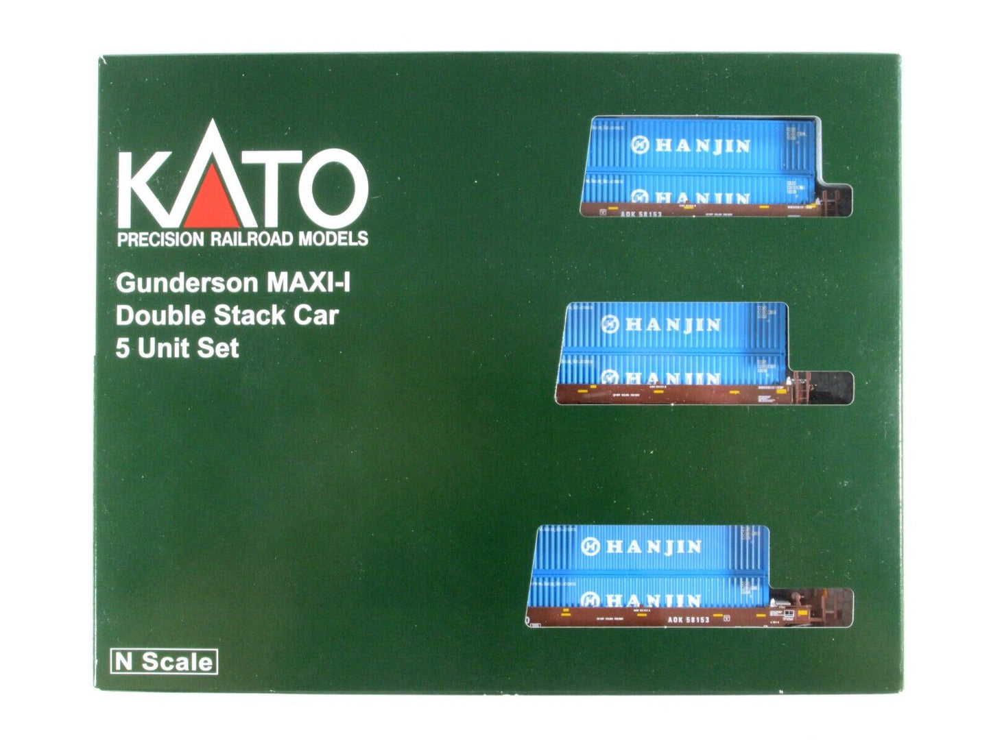 N Scale ***AOK, HANJIN*** Gunderson MAXI-I Well Stack Car #58153 - Kato 106-6156