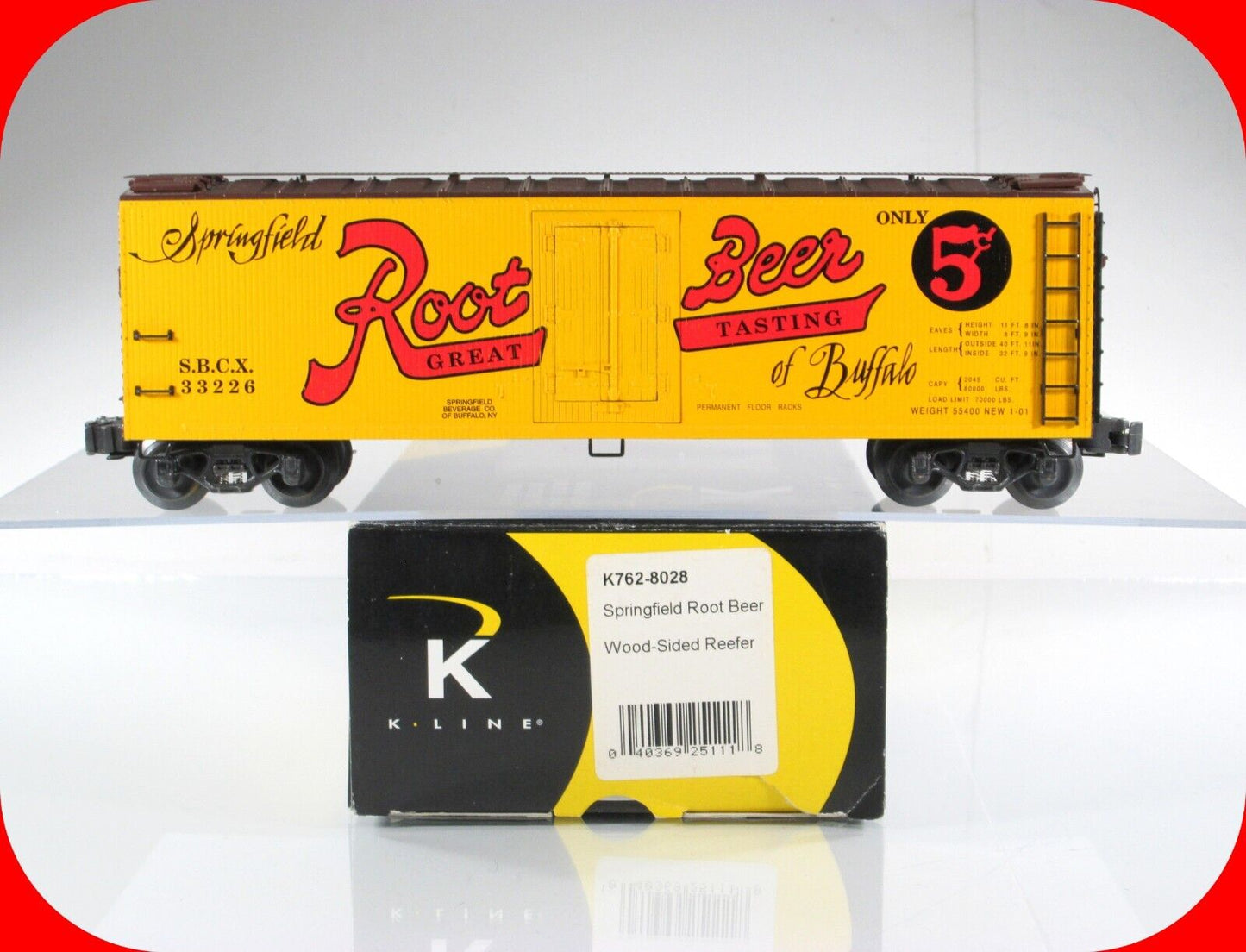O Scale Springfield ROOT BEER 40' Wood Ice Reefer, SBCX 33226 - K-Line K762-8028