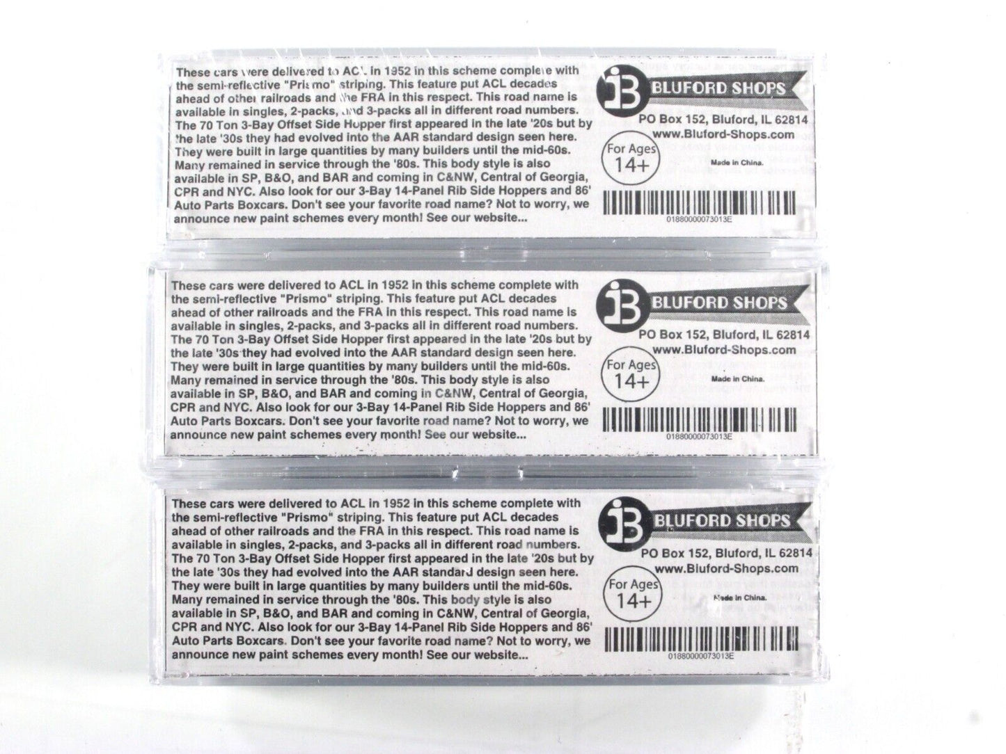N Scale **ATLANTIC COAST LINE** Coal Hopper 3-Pack Set w/ Loads -- Bluford 73013