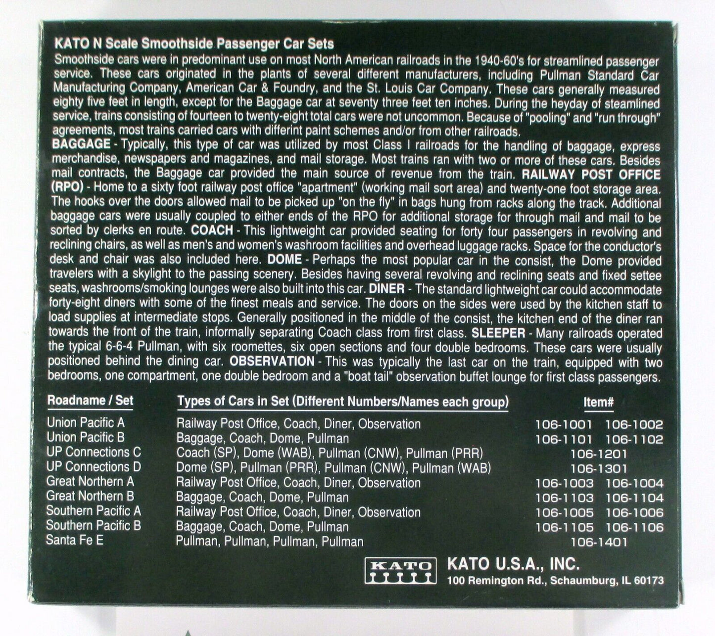 N Scale **UNION PACIFIC** Smoothside Passenger Car 4-Pack Set B -- Kato 106-1102