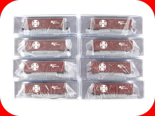 N Scale **SANTA FE** 50' Shock Control Box Car 8-Pack Set, WHEELS of TIME *RARE*
