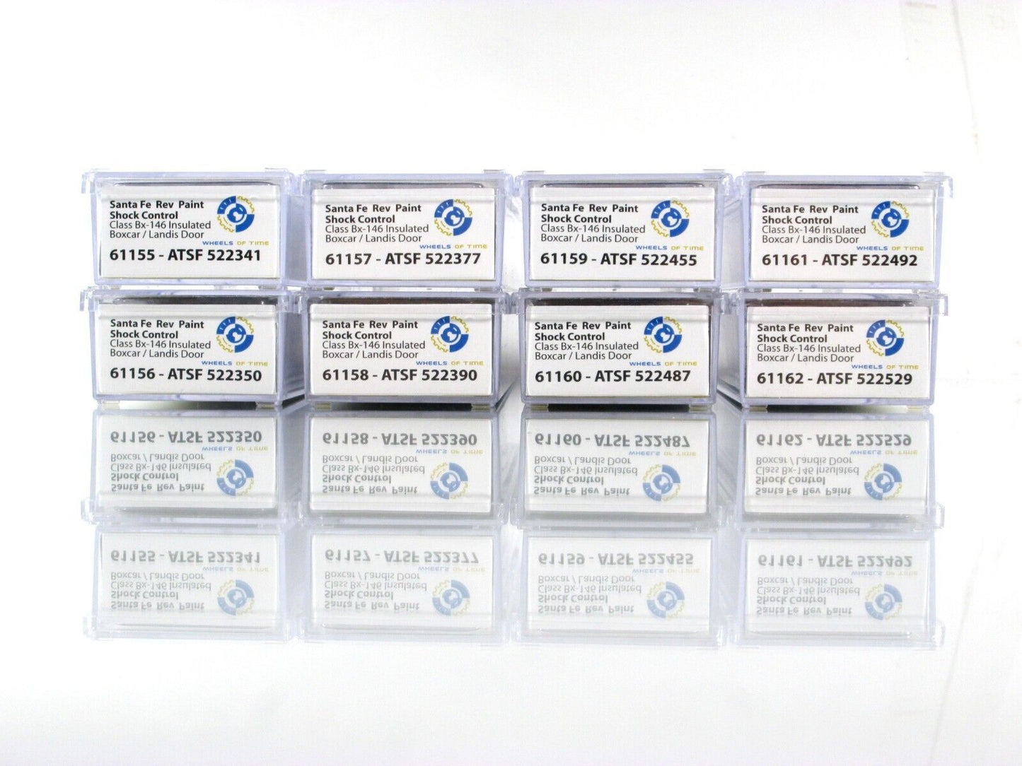 N Scale **SANTA FE** 50' Shock Control Box Car 8-Pack Set, WHEELS of TIME *RARE*