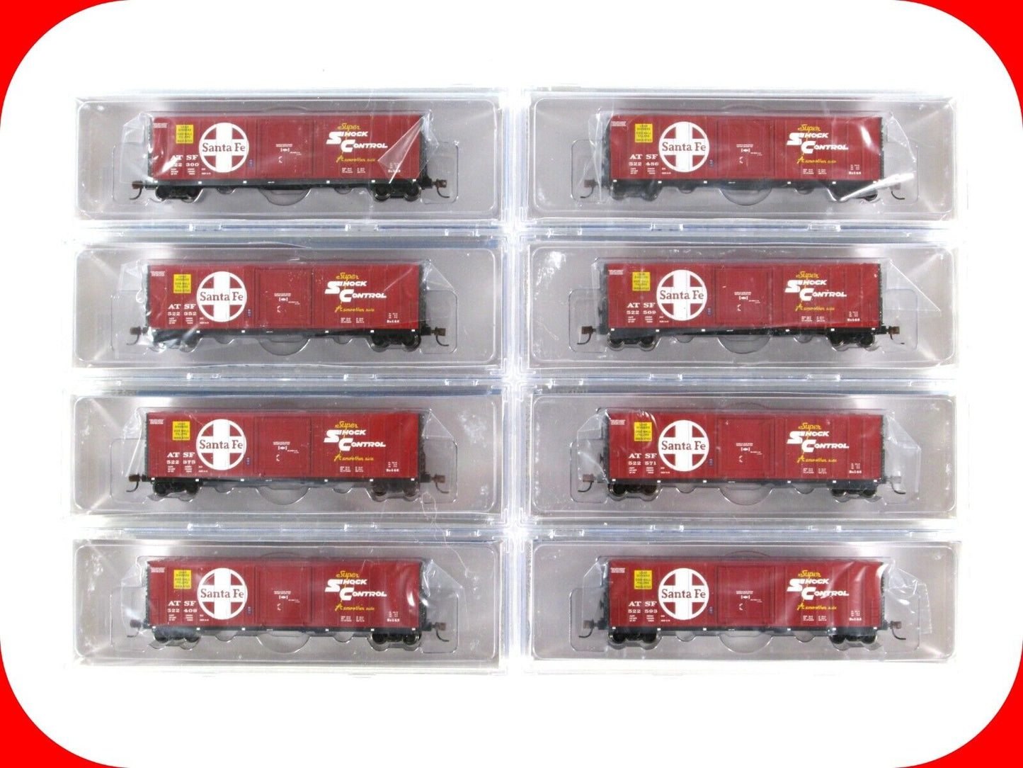 N Scale *SANTA FE* Super Shock Control Box Car 8-Pack Set, WHEELS of TIME *RARE*